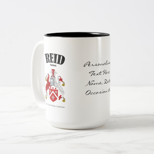 Reid Family Crest, Translation & Meaning Two-Tone Coffee Mug (Front Left)