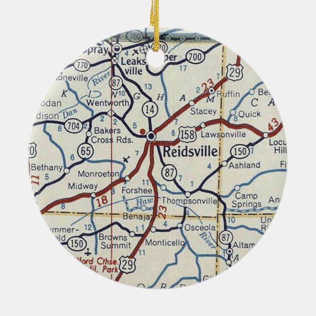 Reidsville NC Vintage Map Ceramic Ornament (Back)