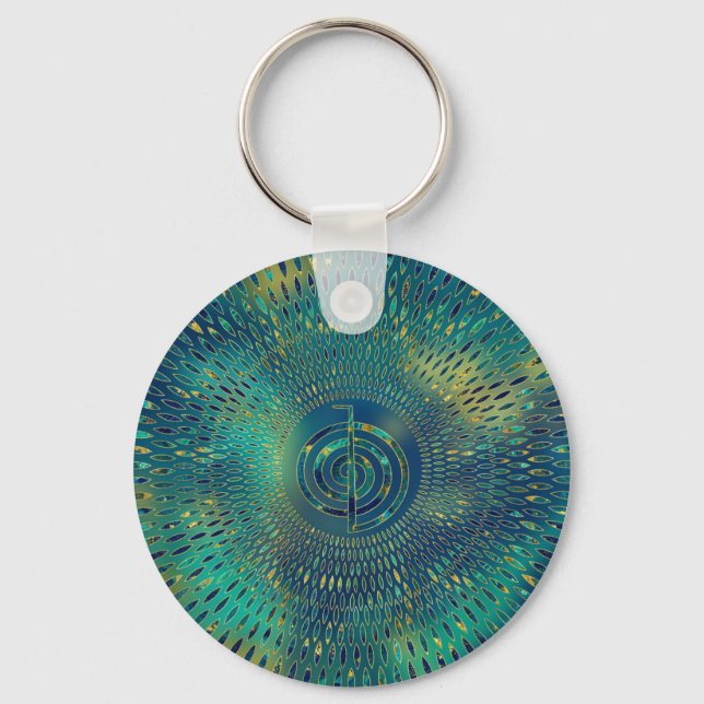 Reiki Cho Ku Rei - gemstone and gold Key Ring (Front)