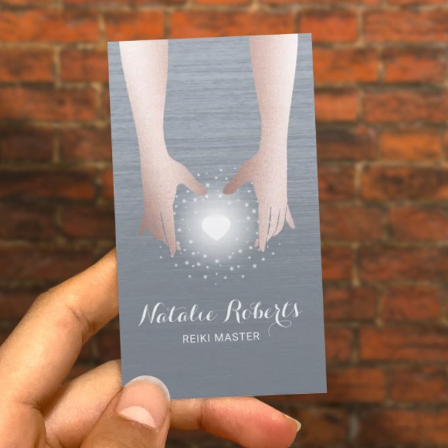 Reiki Energy Healing Hands Dusty Blue Therapist Bu Business Card (Creator Uploaded)