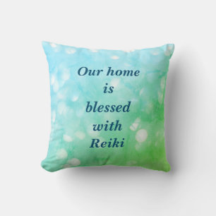 Reiki green blue sparkle design cushion