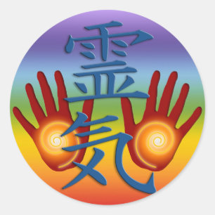 Reiki Hands   chakren colour Classic Round Sticker