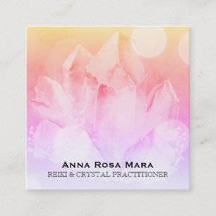 *~* Reiki Healer Yoga Ombre Rose Quarts Crystal Square Business Card