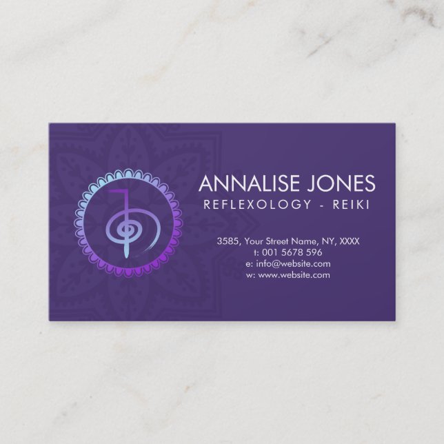 Reiki Healing Choku Rei Symbol on Mandala Business Card (Front)