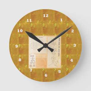 REIKI Healing Gold : Symbols Signs CRYSTAL Gold Round Clock