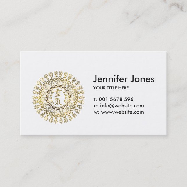 Reiki Healing Symbols in gold mandala Business Card (Front)