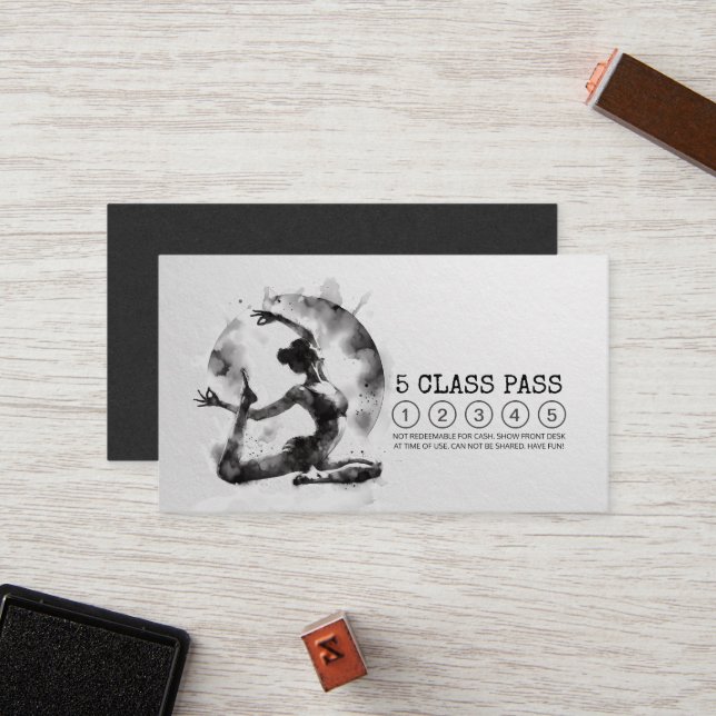 Reiki Instructor Yoga Pose Black White Class Pass Loyalty Card (Front/Back In Situ)