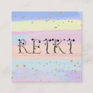*~* REIKI Ivy Typography Pastel Stripes Glitter Square Business Card