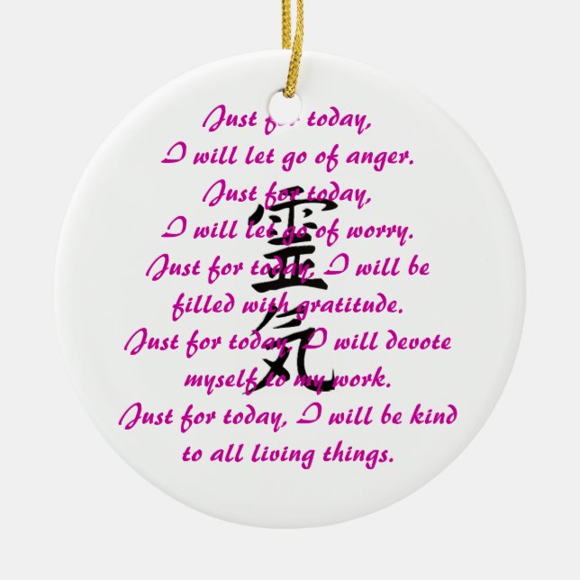 Reiki Kanji and Precepts Ceramic Tree Decoration (Front)