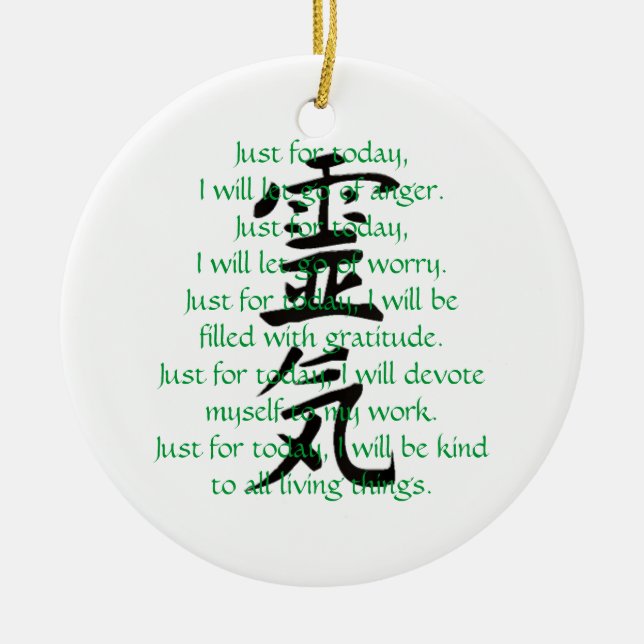 Reiki Kanji and Precepts with Usui Ceramic Ornament (Front)