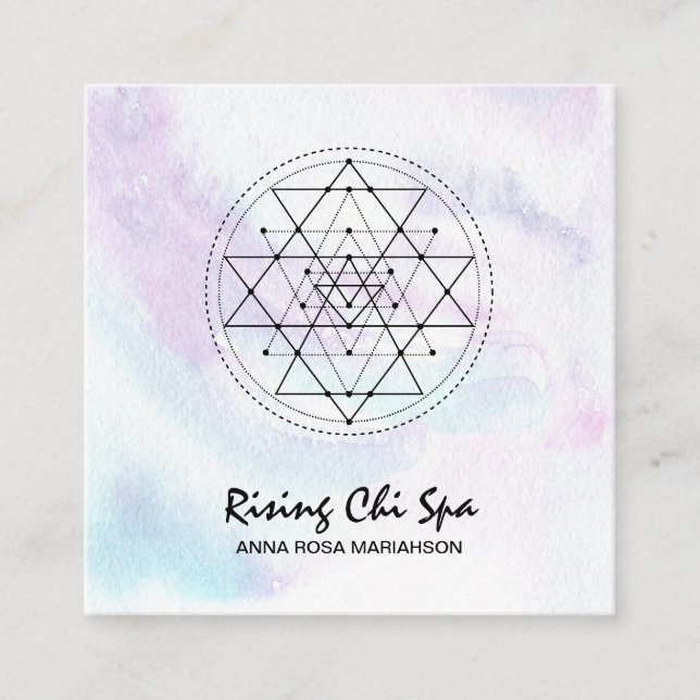 *~* Reiki Massage Pastel Sacred Geometry Yoga Square Business Card (Front)