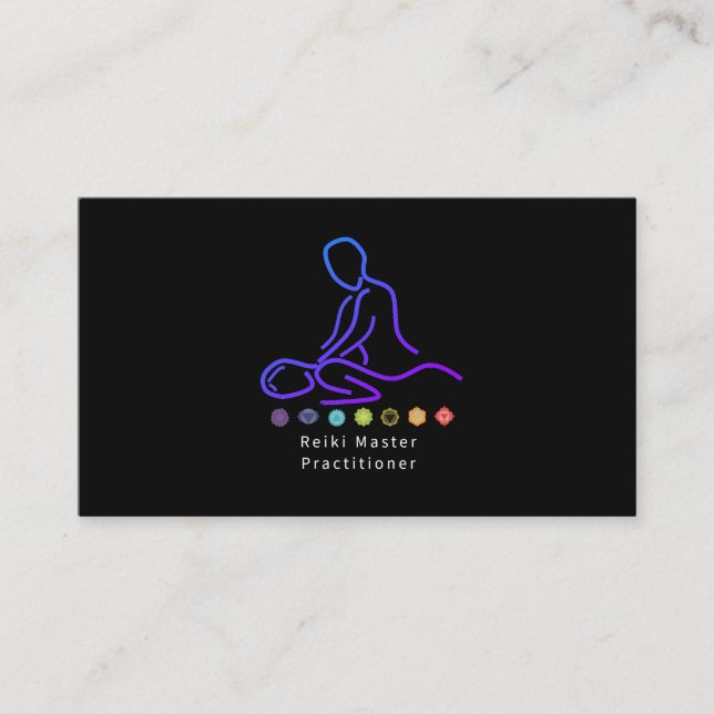 Reiki Master Practitioner Outline Black Business Card (Front)