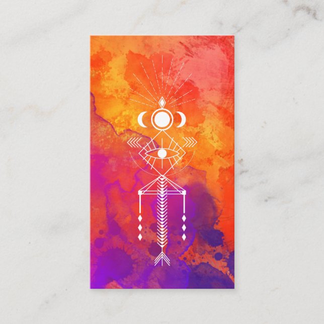 *~* Reiki Orange Purple Tribal Aztec Primal Business Card (Front)