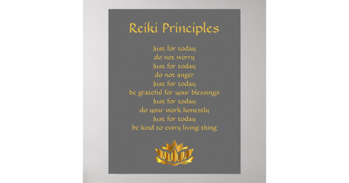 Reiki principles grey and gold poster | Zazzle