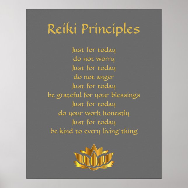 Reiki principles grey and gold poster (Front)