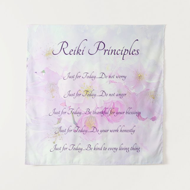 Reiki Principles Pink Blossom design Tapestry (Front)