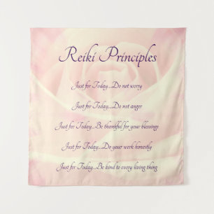 Reiki Principles Pink Rose design Tapestry