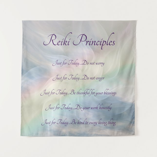 Reiki Principles Rainbow Mandala design Tapestry (Front)