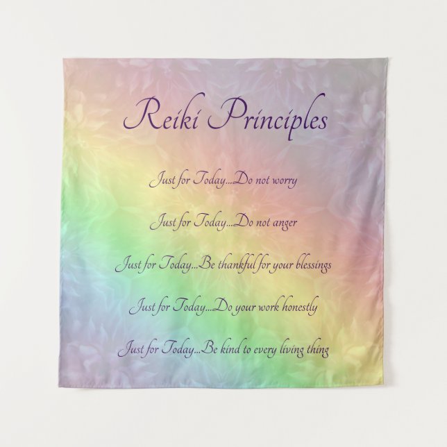 Reiki Principles Rainbow Mandala design Tapestry (Front)