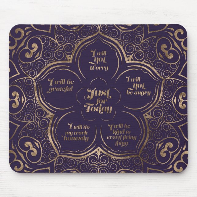 Reiki Principles - Reiki Precepts Purple and Gold Mouse Pad (Front)