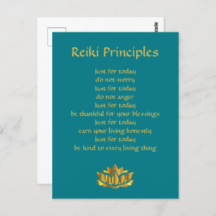 Reiki Principles Teal/Gold Lotus  Postcard