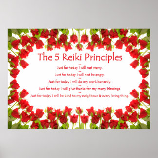Reiki Principles with Roses Poster