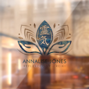 Reiki symbol and hands in Lotus Blue