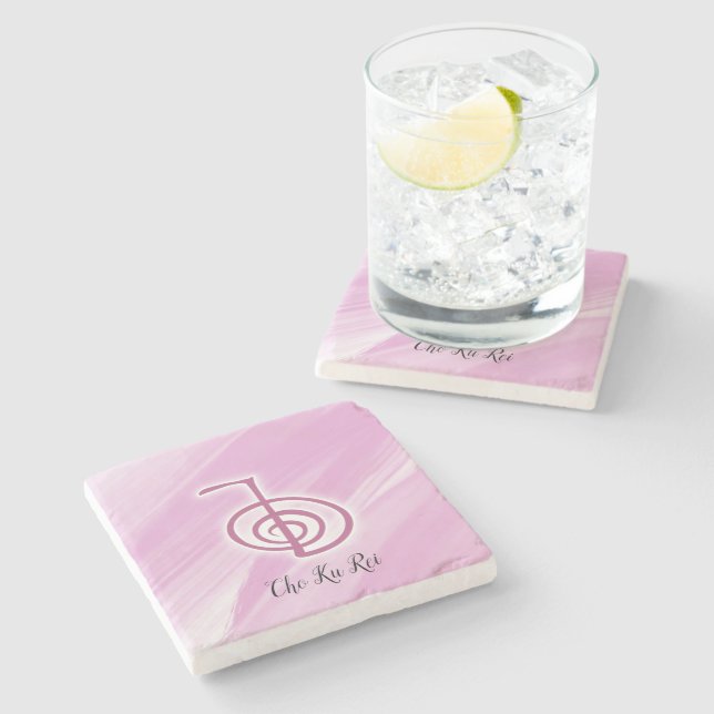 Reiki Symbol Cho Ku Rei pink Marble Stone Coaster (Side)