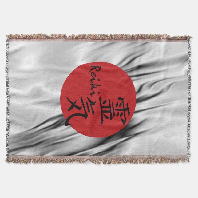 REIKI Symbol red black + your background Throw Blanket (Front)