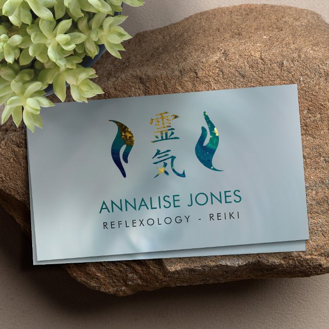 Reiki Symbols and Healing Hands Golden Marble Business Card (Creator Uploaded)