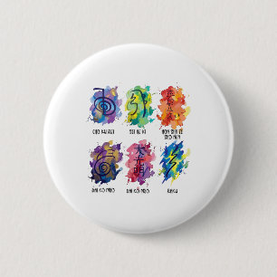 Reiki Symbols Water Color 6 Cm Round Badge