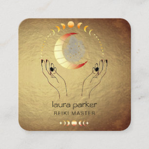 Reiki Yoga Healing Hands Crescent Moon Phases Square Business Card