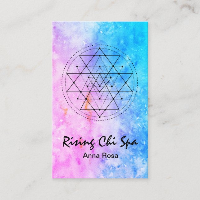 *~* Reiki Yoga Watercolor Sacred Geometry Business Card (Front)