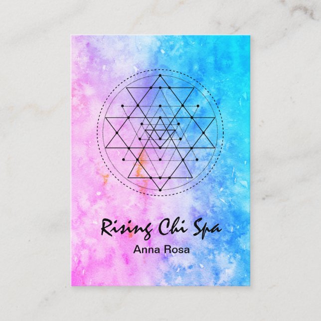*~* Reiki Yoga Watercolor Sacred Geometry Business Card (Front)