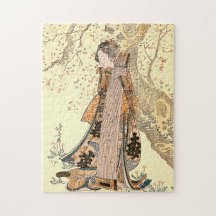 Reimage Hokusai’s Japanese woman cherry Tree Jigsaw Puzzle
