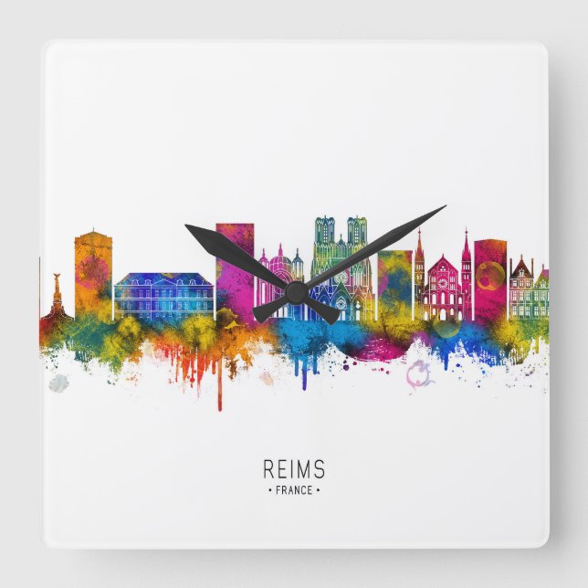 Reims France Skyline Square Wall Clock (Front)
