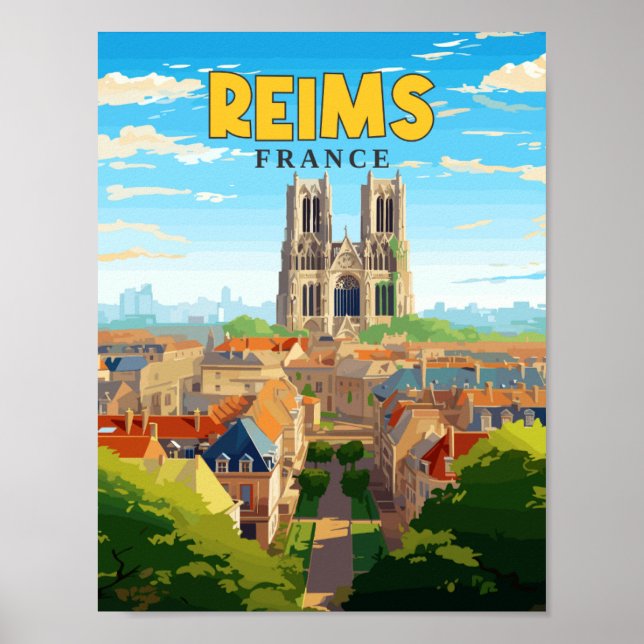 Reims France vintage travel illustration Poster (Front)