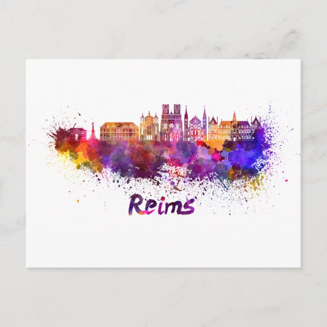 Reims skyline in watercolor postcard (Front)