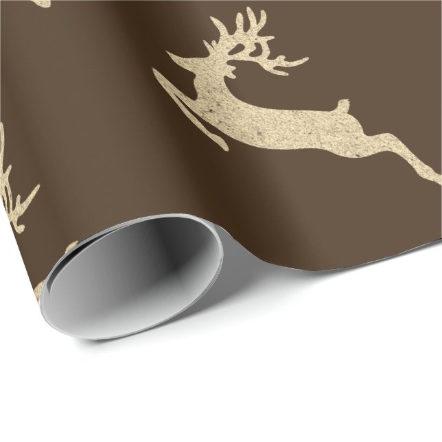 Reinadeer New Year Bronze Sepia Kraft Christmas Wrapping Paper (Roll Corner)