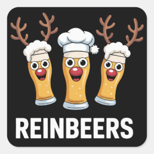 Reinbeers Funny Reindeer Beer Christmas Drinking Square Sticker