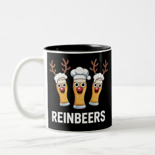 Reinbeers Funny Reindeer Beer Christmas Drinking Two-Tone Coffee Mug