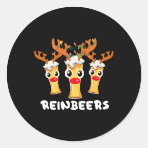 Reinbeers Funny Reindeer Beer Christmas Drinking X Classic Round Sticker