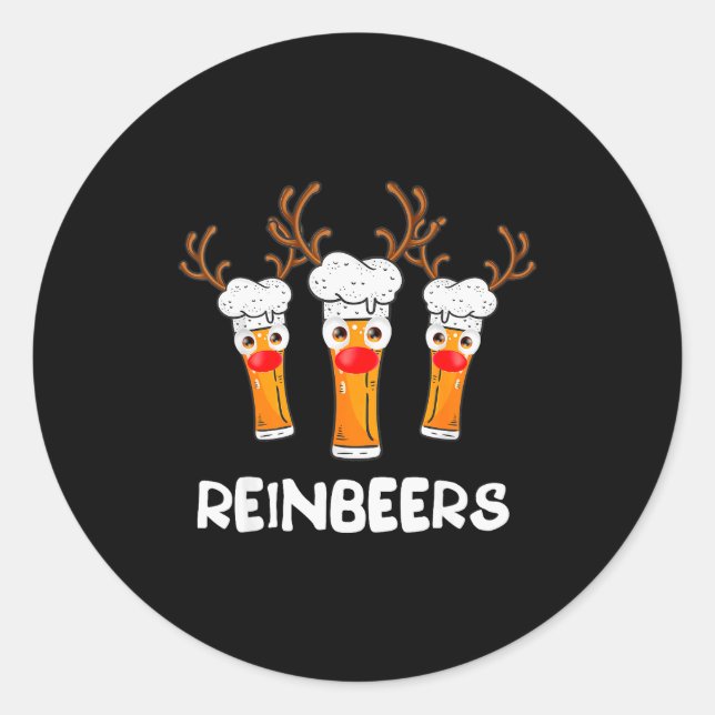 Reinbeers Funny Reindeer Beer Christmas Drinking X Classic Round Sticker (Front)