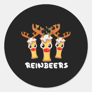 Reinbeers Funny Reindeer Beer Christmas Drinking X Classic Round Sticker