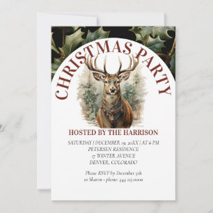 Reindear Retro Classic Cute Watercolor Christmas  Invitation