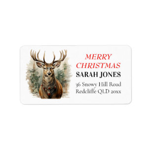 Reindear Vintage Cute Merry Christmas Wishes  Label