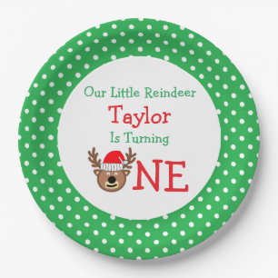 Reindeer 1st Birthday Paper Plate