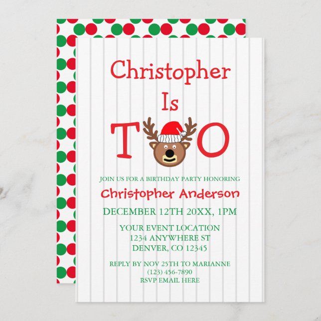 Reindeer 2nd Birthday Invitation (Front/Back)