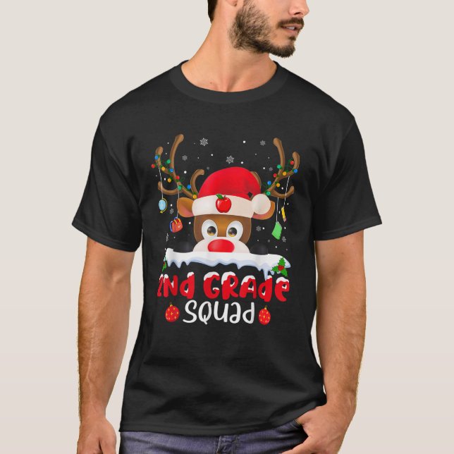 Reindeer 2nd Grade Squad Christmas School Matching T-Shirt (Front)