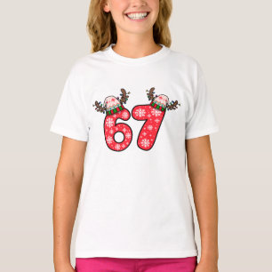 Reindeer 6 7 Santa Hat Christmas T-Shirt